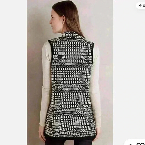 Anthropologie Angel of the North Roenne Cardigan Vest Black White Knit Sz Medium - Picture 4 of 15